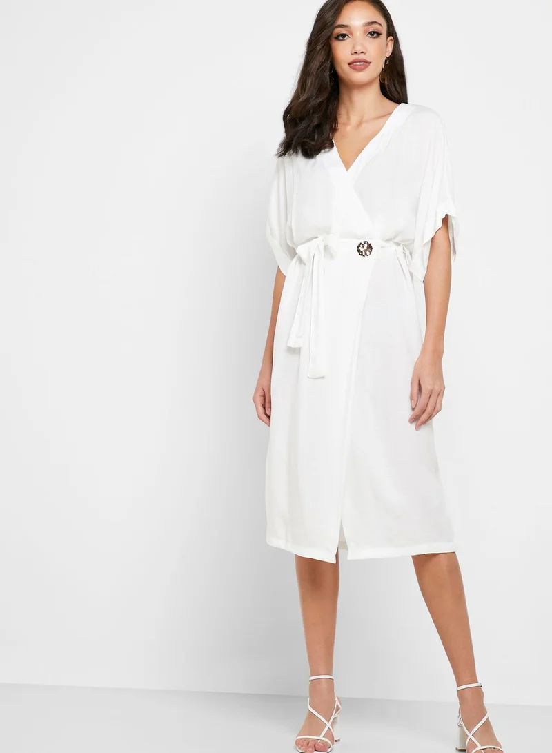 ELLA Linen Wrap Front Midi Dress