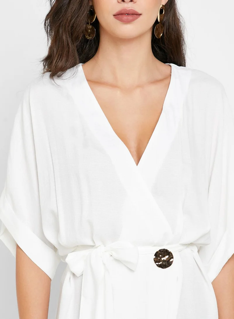 ELLA Linen Wrap Front Midi Dress