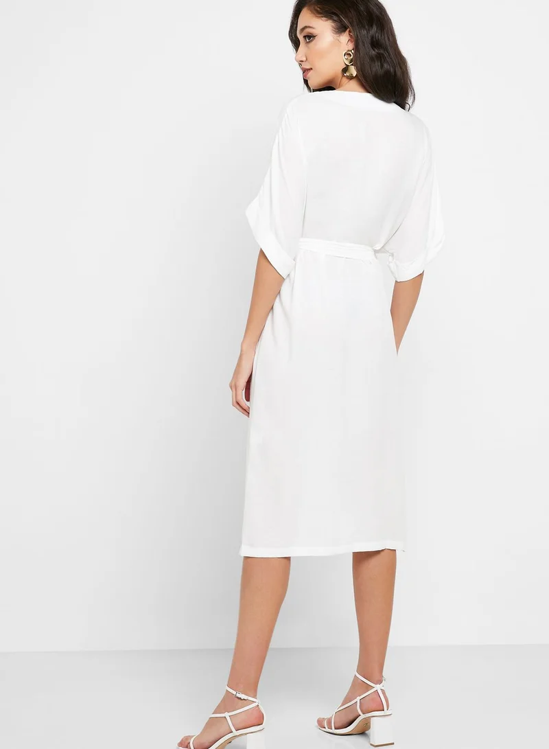 ELLA Linen Wrap Front Midi Dress