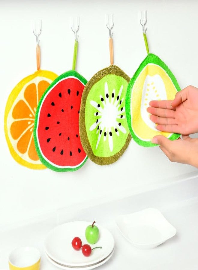 AKOAK Cartoon Fruit Pattern Towel, Hanging, Microfiber Soft Comfortable Round Printed Hand Towel, Children's Adult Bathroom Kitchen Daily Absorbent Towel, Pack of 4 - Image 3