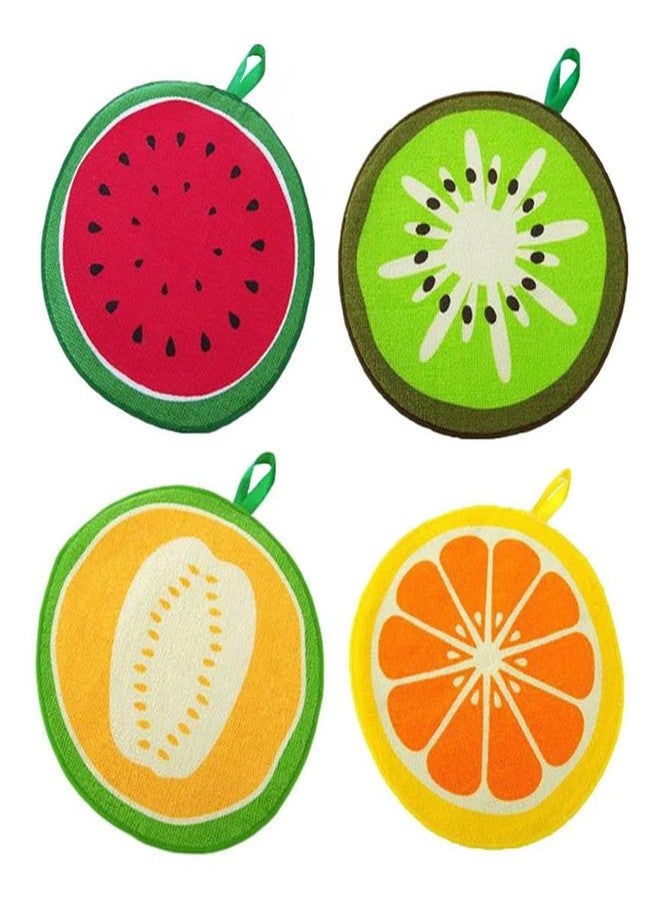 AKOAK Cartoon Fruit Pattern Towel, Hanging, Microfiber Soft Comfortable Round Printed Hand Towel, Children's Adult Bathroom Kitchen Daily Absorbent Towel, Pack of 4 - Image 1