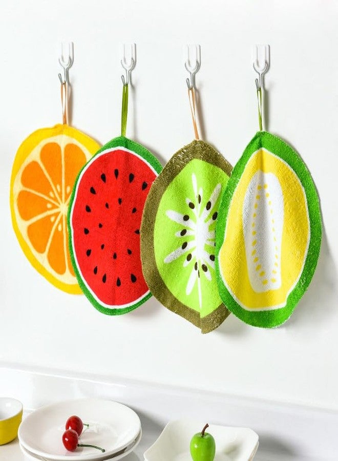 AKOAK Cartoon Fruit Pattern Towel, Hanging, Microfiber Soft Comfortable Round Printed Hand Towel, Children's Adult Bathroom Kitchen Daily Absorbent Towel, Pack of 4 - Image 2