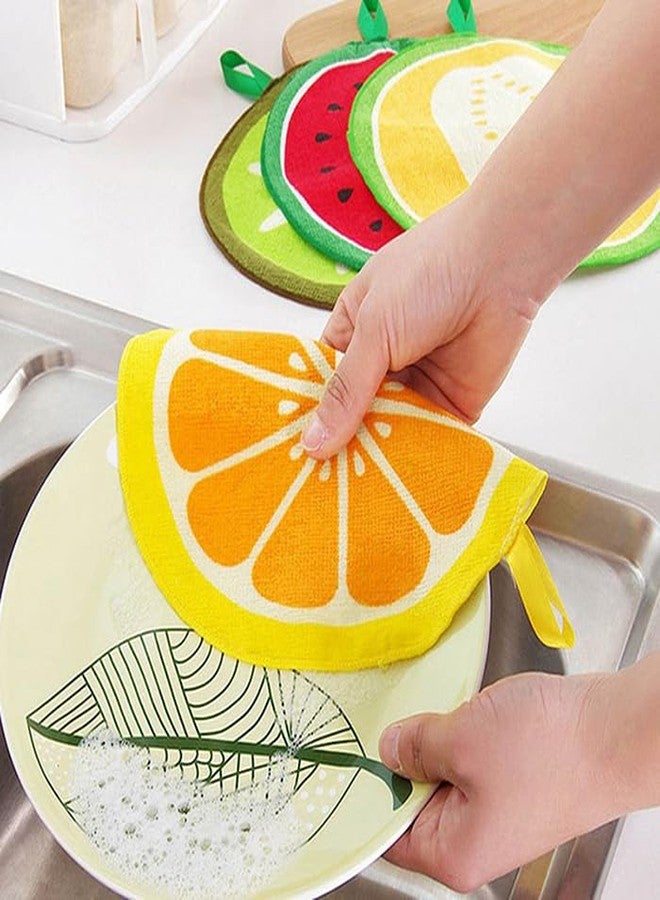 AKOAK Cartoon Fruit Pattern Towel, Hanging, Microfiber Soft Comfortable Round Printed Hand Towel, Children's Adult Bathroom Kitchen Daily Absorbent Towel, Pack of 4 - Image 4