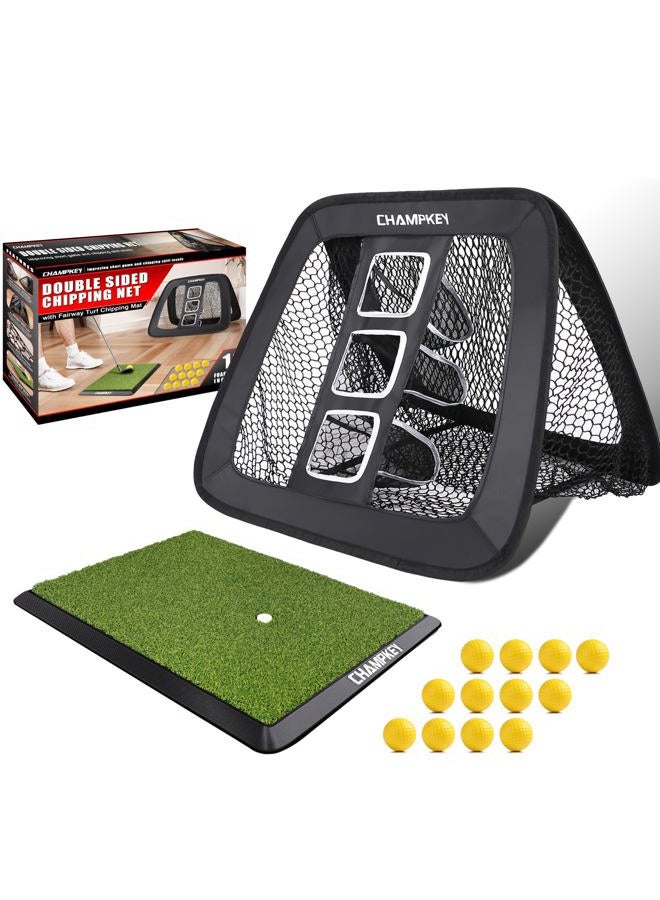 Champkey Double -Sided Golf Chipping Net with Mat and 12 Foam Balls - Professional Golf Practice Net Ideal for Indoor and Outdoor Training - Image 1