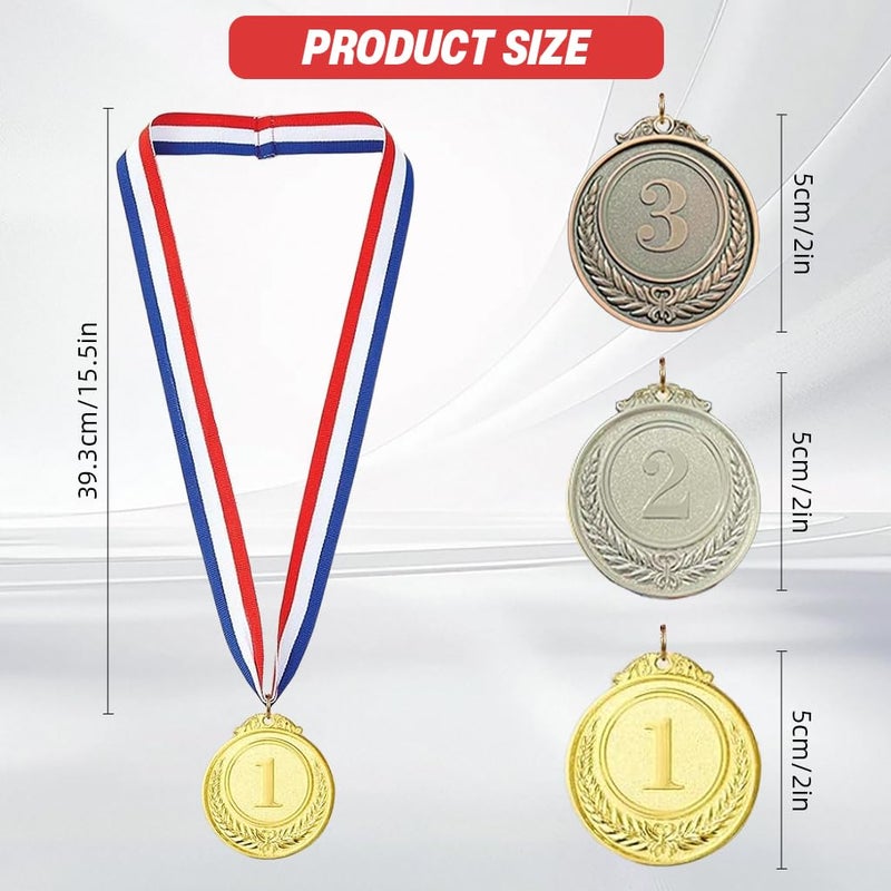 Proberos ® Gold Silver Bronze Award Medals with Ribbons - 1st, 2nd, 3rd Place Winner Medals for Sports Events, Competitions, School Awards, Party Games & Recognition Ceremonies, (Set of 3, 52mm Dia) - Image 2