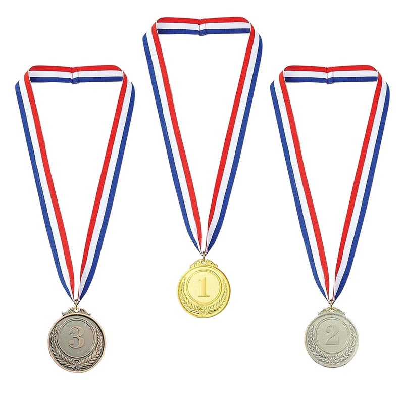 Proberos ® Gold Silver Bronze Award Medals with Ribbons - 1st, 2nd, 3rd Place Winner Medals for Sports Events, Competitions, School Awards, Party Games & Recognition Ceremonies, (Set of 3, 52mm Dia) - Image 1