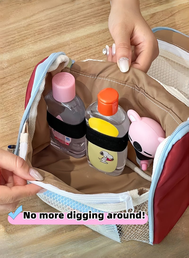 حقيبة حفاضات خفيفة الوزن للنساء - حقيبة أطفال منظمة محمولة وجميلة مع جيب معزول للزجاجة، وسادة تغيير، أحزمة عربة الأطفال، مقبض ناعم للسفر والمستشفى والخروج اليومي - باللون الأحمر - Image 5