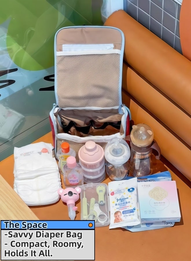 حقيبة حفاضات خفيفة الوزن للنساء - حقيبة أطفال منظمة محمولة وجميلة مع جيب معزول للزجاجة، وسادة تغيير، أحزمة عربة الأطفال، مقبض ناعم للسفر والمستشفى والخروج اليومي - باللون الأحمر - Image 3