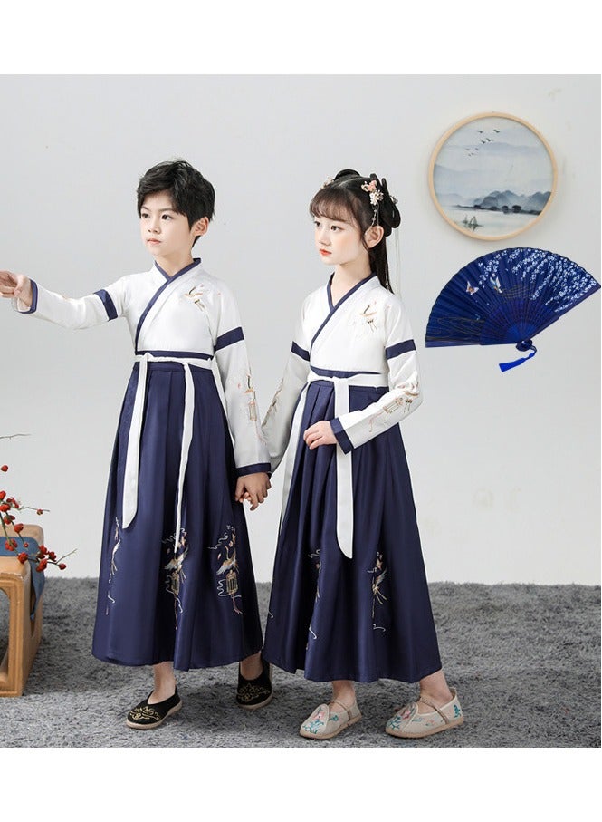 Retro Chinese Hanfu Dress Imitation，Embroidered Han Dynasty Clothes, Suitable For Boys And Girls，Ancient Costume Performance Costumes With Ancient-Style Folding Fans - Image 1