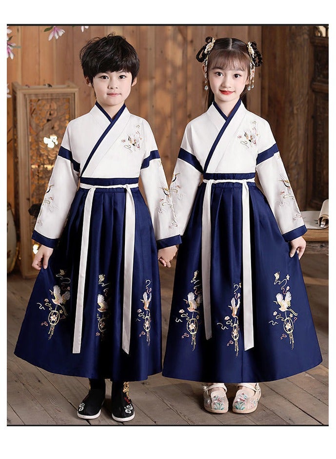 Retro Chinese Hanfu Dress Imitation，Embroidered Han Dynasty Clothes, Suitable For Boys And Girls，Ancient Costume Performance Costumes With Ancient-Style Folding Fans - Image 3