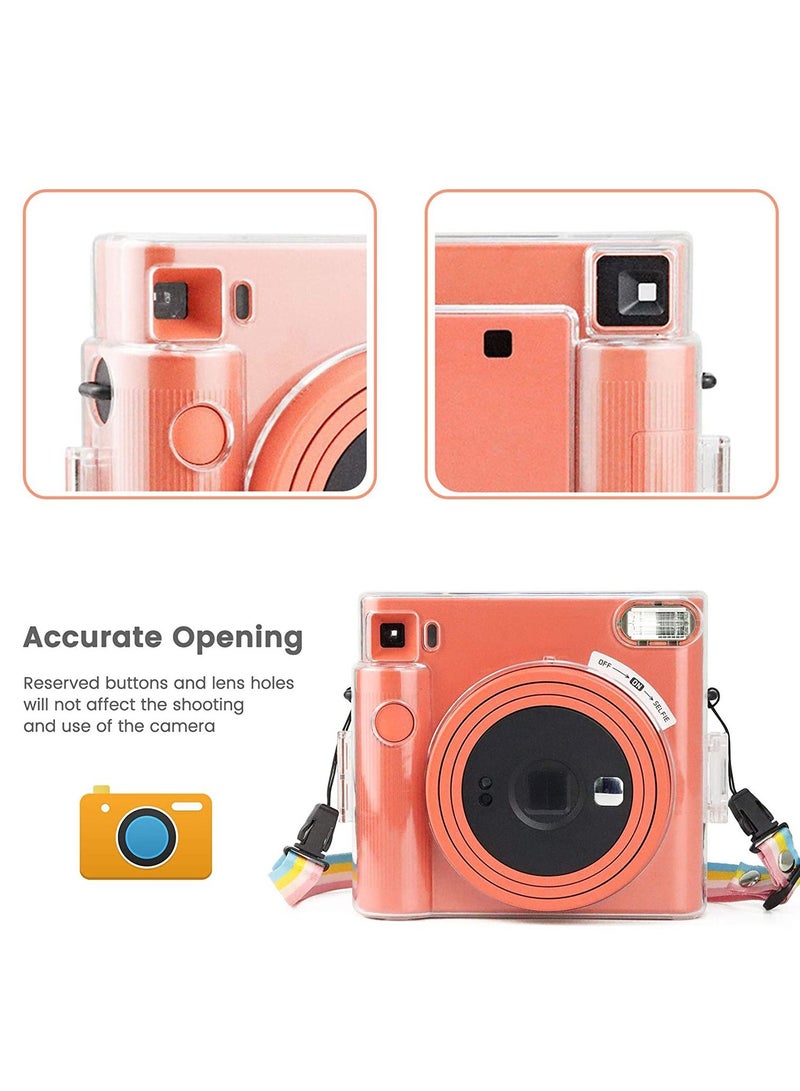 Protective Clear Case for Fujifilm Instax Square SQ1 Instant Film Camera Crystal Hard PC Cover with Removable Rainbow Shoulder Strap (Transparent) - Image 3