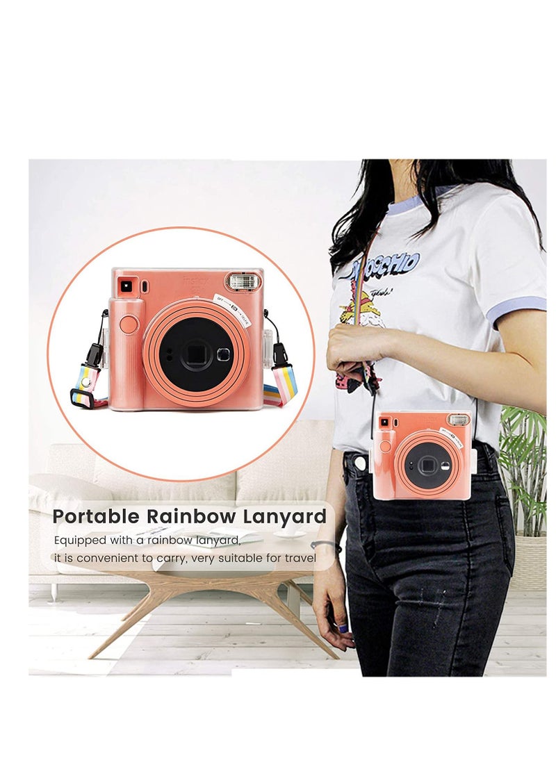 Protective Clear Case for Fujifilm Instax Square SQ1 Instant Film Camera Crystal Hard PC Cover with Removable Rainbow Shoulder Strap (Transparent) - Image 5
