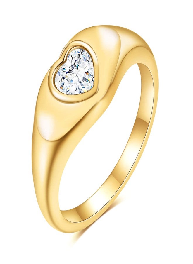 VQYSKO Heart Signet Ring fo Woman-18K Gold Plated Cubic Zirconia Cz Eternity Engagement Wedding Band Ring,Size6-10 (7, Gold) - Image 1