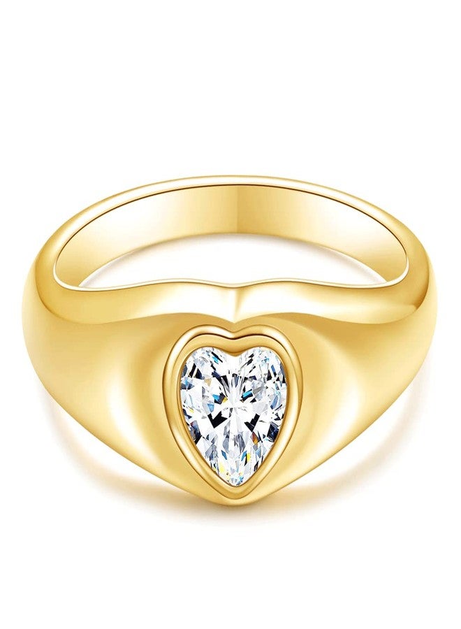 VQYSKO Heart Signet Ring fo Woman-18K Gold Plated Cubic Zirconia Cz Eternity Engagement Wedding Band Ring,Size6-10 (7, Gold) - Image 3