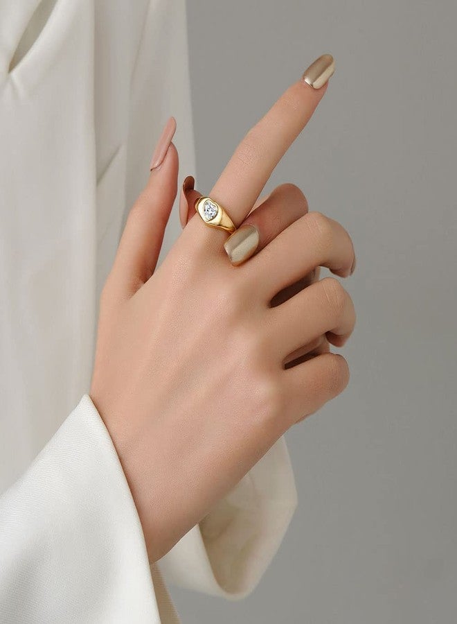 VQYSKO Heart Signet Ring fo Woman-18K Gold Plated Cubic Zirconia Cz Eternity Engagement Wedding Band Ring,Size6-10 (7, Gold) - Image 2