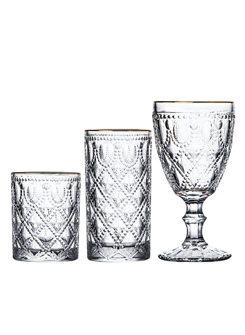 طقم كؤوس زجاجية، مجموعة من ستة، كوب شفاف بارز على شكل ماسة، يمكن استخدامه لشرب الماء والقهوة والشاي والعصير والحليب، 300 مل - Image 3