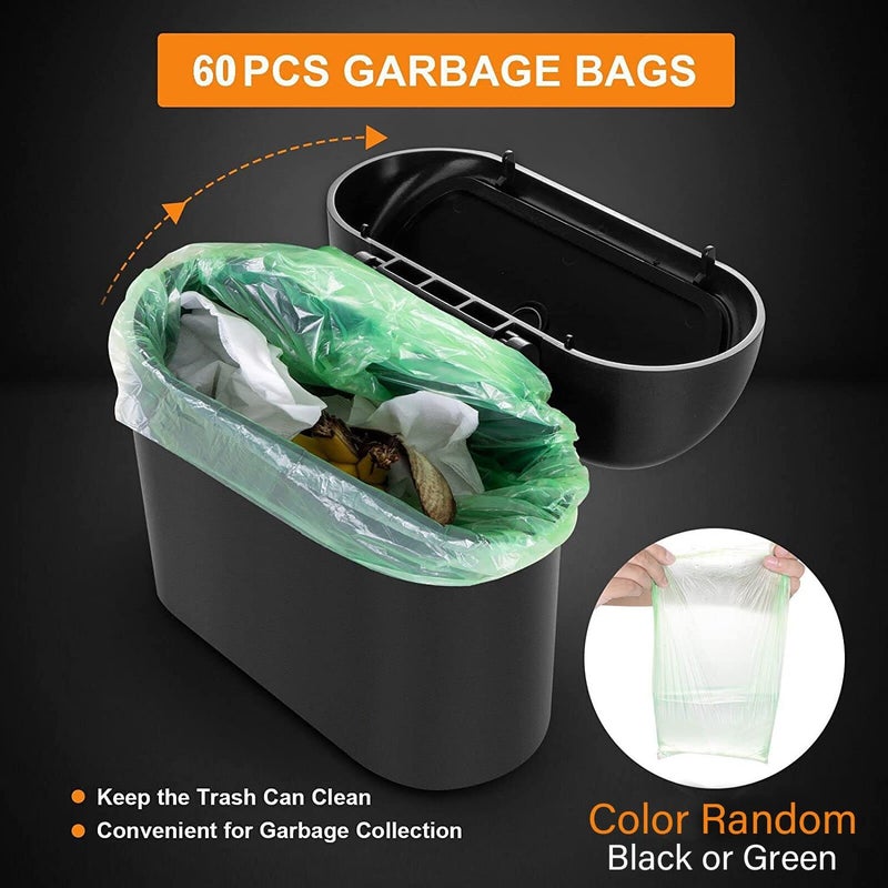 Wontolf Trash Can Bin with Lid, 60 pcs Trash Bags Small Garbage Can Leakproof Mini Dustbin Organizer Container for Car Office - Image 5