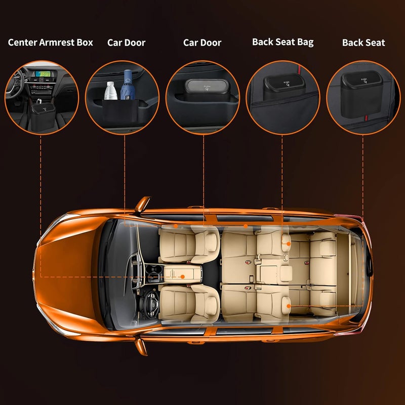 Wontolf Trash Can Bin with Lid, 60 pcs Trash Bags Small Garbage Can Leakproof Mini Dustbin Organizer Container for Car Office - Image 3