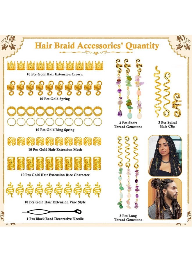 Jollidecor 80 Pcs Hair Jewelry For Braids Jollidecor Natural Crystal Stone Dreadlock Accessories Gold Loc Jewelry For Hair Cuffs Colorful Hair Spirals Gems Charms For Women Girls Braids Hairstyle Decoration - Image 4