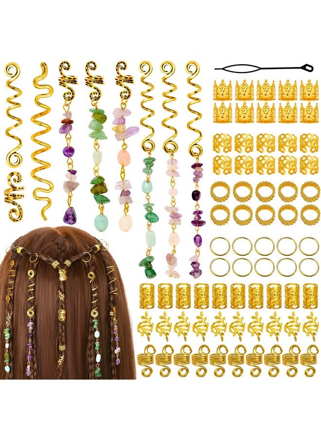 Jollidecor 80 Pcs Hair Jewelry For Braids Jollidecor Natural Crystal Stone Dreadlock Accessories Gold Loc Jewelry For Hair Cuffs Colorful Hair Spirals Gems Charms For Women Girls Braids Hairstyle Decoration - Image 2