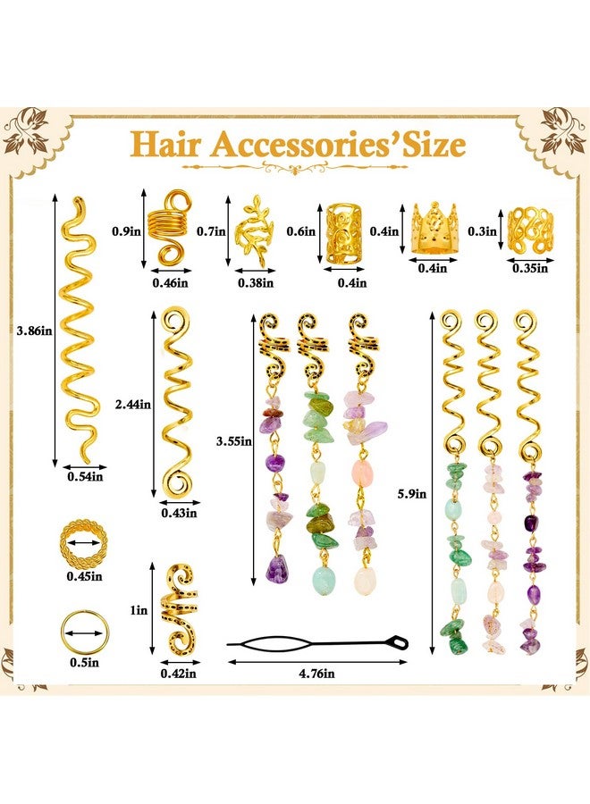 Jollidecor 80 Pcs Hair Jewelry For Braids Jollidecor Natural Crystal Stone Dreadlock Accessories Gold Loc Jewelry For Hair Cuffs Colorful Hair Spirals Gems Charms For Women Girls Braids Hairstyle Decoration - Image 3