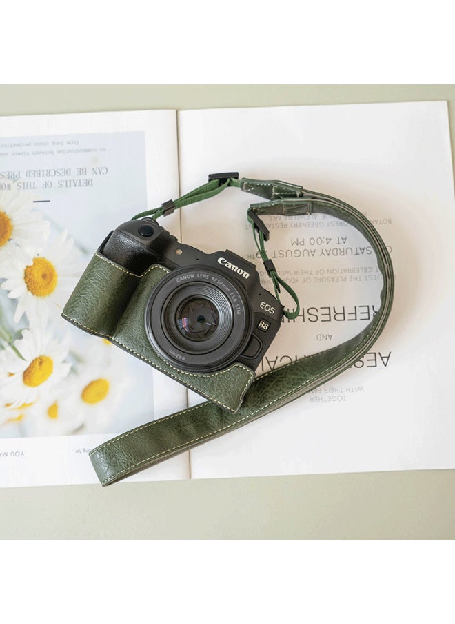 Generic Canon R50 Protective Case R10 Camera Bag RPR8 Leather Case R7 Base Bag R5 Protective Case R6 Second Generation Accessories R100-Color:R8/rp Green Protective Case + Green Pu Shoulder Strap  - Image 1
