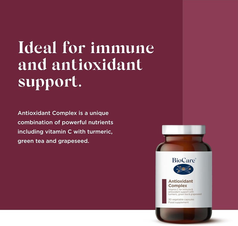 BioCare Antioxidant Complex with Vitamin C Turmeric Green Tea Grapeseed 30 Capsules - Image 2