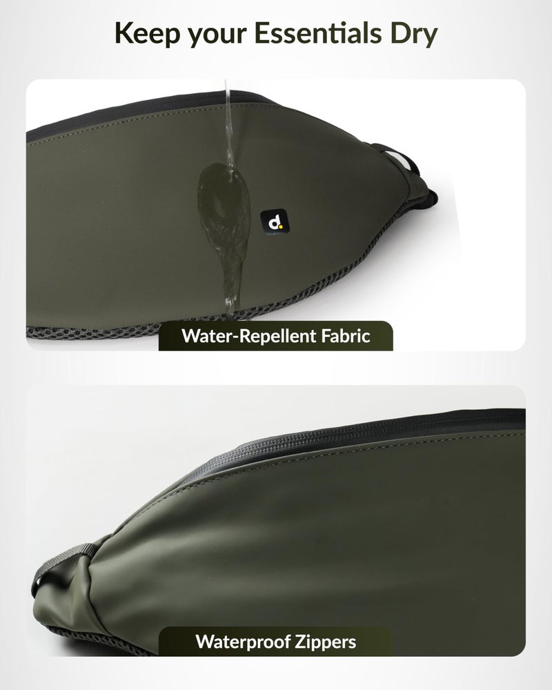 Destinio Waist Bag for Man Woman - Anti Theft, Waterproof Zippers and Back Pocket - Large Travel Waist Pouch, Fanny Pack, Belt & Hip Bag for Hiking, Passport, Gym (Olive Green) - Image 5
