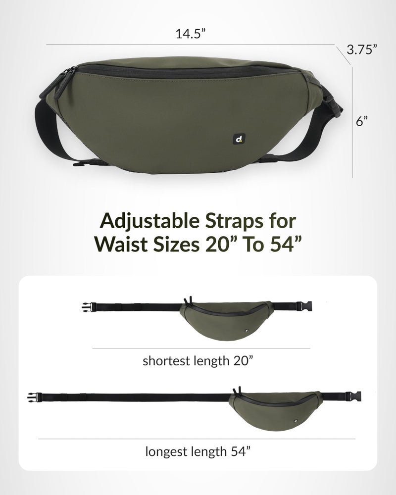 Destinio Waist Bag for Man Woman - Anti Theft, Waterproof Zippers and Back Pocket - Large Travel Waist Pouch, Fanny Pack, Belt & Hip Bag for Hiking, Passport, Gym (Olive Green) - Image 4