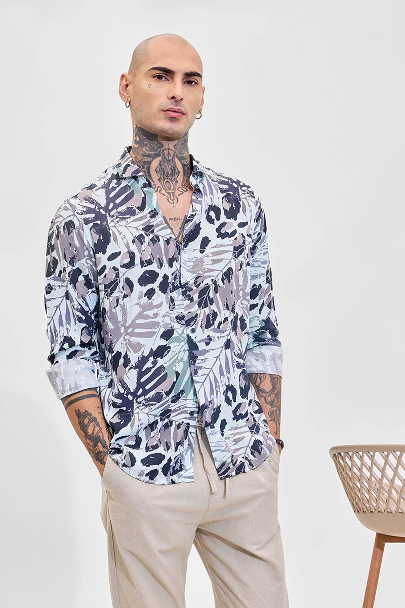 SNITCH Light Blue Floral Long Sleeve Slim Fit Shirt