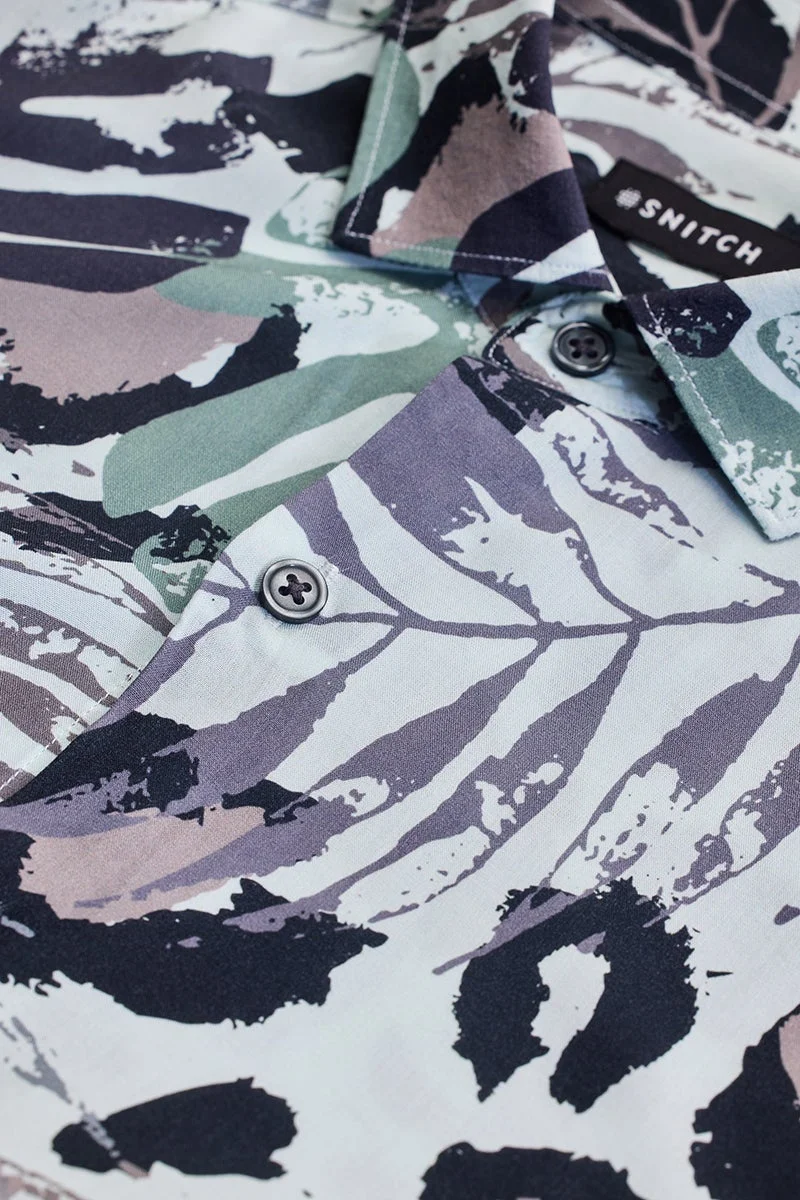 سنيتش Light Blue Floral Long Sleeve Slim Fit Shirt