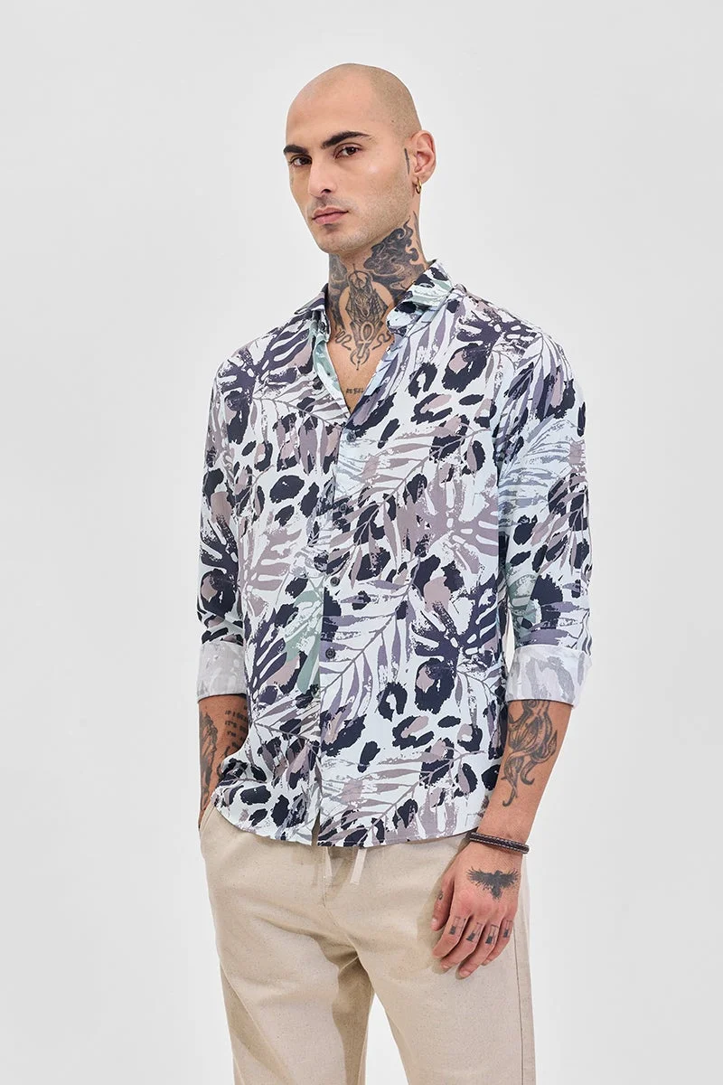 سنيتش Light Blue Floral Long Sleeve Slim Fit Shirt