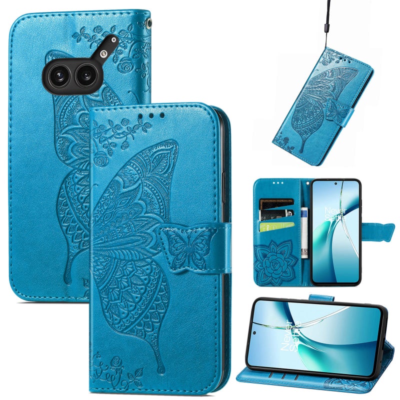 HuHa Protective Cover For Nothing Phone 2a Plus Butterfly Love Flower Embossed Leather Phone Case(Blue) - Image 1
