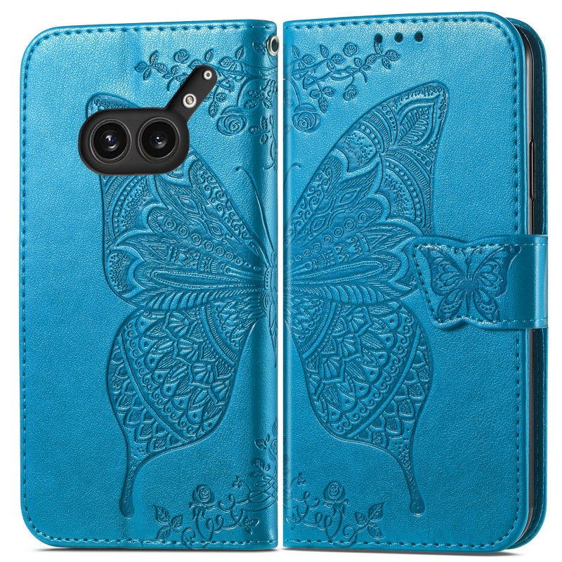 HuHa Protective Cover For Nothing Phone 2a Plus Butterfly Love Flower Embossed Leather Phone Case(Blue) - Image 2