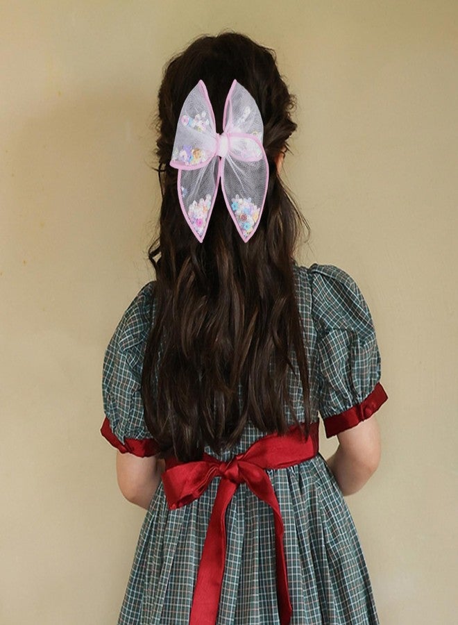 ميروكش مشابك شعر وردية اللون مزينة بشريط شبكي مزهر، مقاس 4 بوصات، بتصميمات زهور ربيعية، مثالية للفتيات. مشابك شعر وردية اللون مزينة بفيونكات هزازة، ودبابيس شعر على شكل تمساح، مناسبة للمراهقات والأطفال الصغار، مثالية لتزيين ملابس الصيف، وفساتين أعياد الميلاد، كهدية. - Image 3