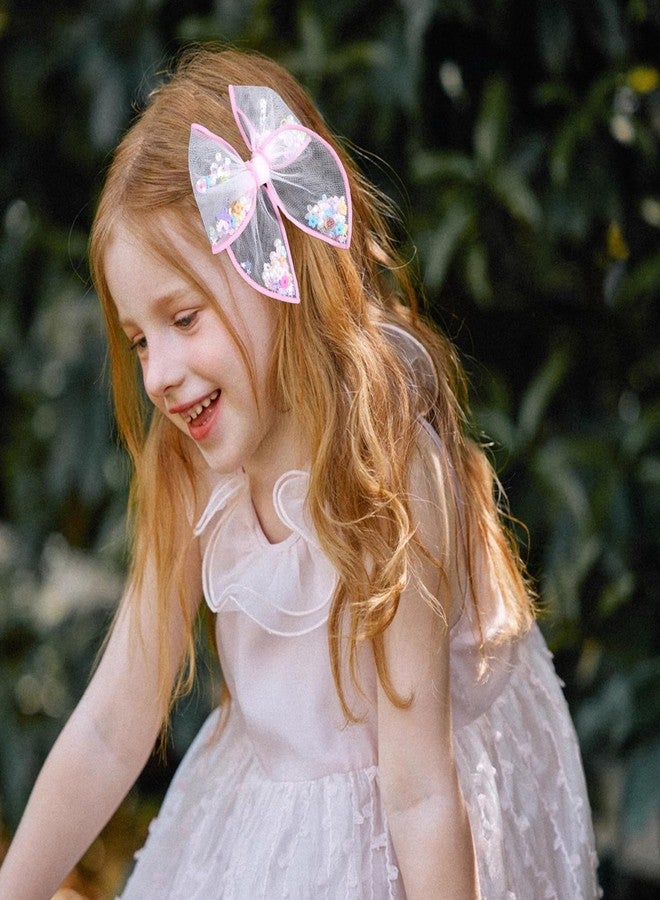 ميروكش مشابك شعر وردية اللون مزينة بشريط شبكي مزهر، مقاس 4 بوصات، بتصميمات زهور ربيعية، مثالية للفتيات. مشابك شعر وردية اللون مزينة بفيونكات هزازة، ودبابيس شعر على شكل تمساح، مناسبة للمراهقات والأطفال الصغار، مثالية لتزيين ملابس الصيف، وفساتين أعياد الميلاد، كهدية. - Image 4