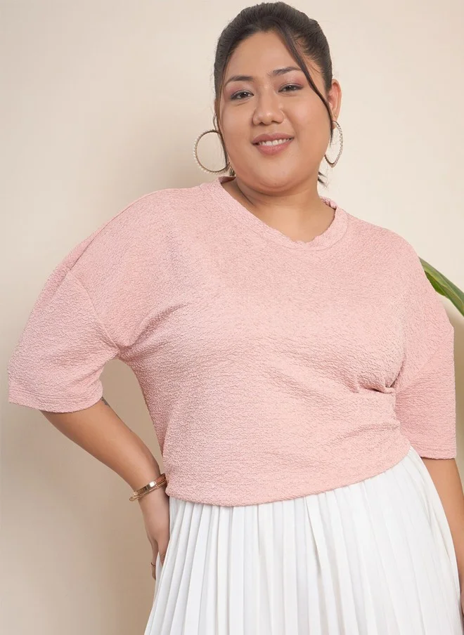 CURVY STREET Curvy Street Pink Drop Shoulder Top for Women