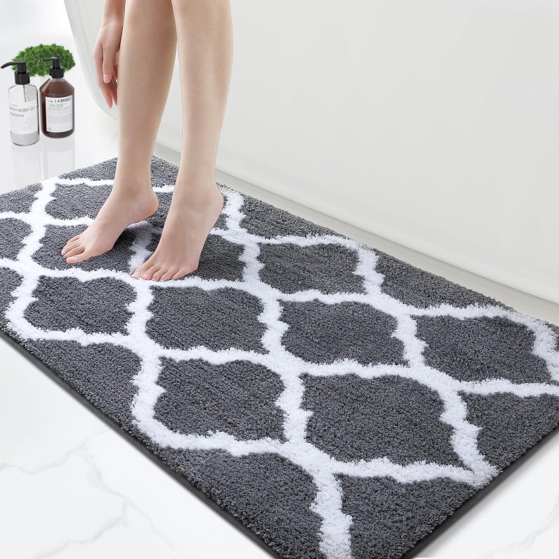 OLANLY Bathroom Rugs 47x24 Soft and Absorbent Microfiber Bath Rugs NonSlip Shaggy Shower Carpet Machine Wash Dry Bath Mats for Bathroom Floor Tub and Shower Dark Grey