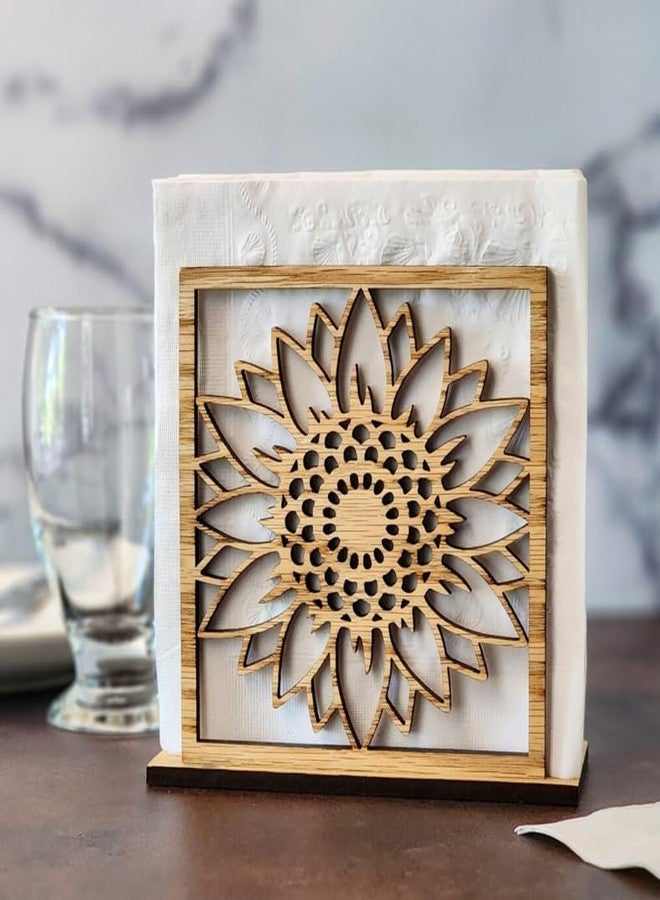 Tnstbiee Handmade Sunflower Wood Napkin Holder for Farmhouse Rustic Decor - Laser Cut Farmhouse Table Kitchen Dispenser - Great Gift for Mother's Day or Leo Zodiac Birthday - Image 1