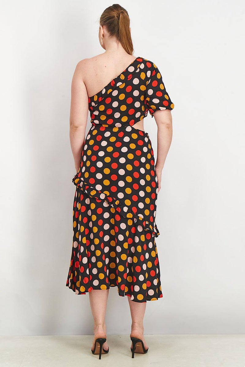 Sam Edelman Women Polka Dots One Shoulder Midi Dress, Black - Image 2