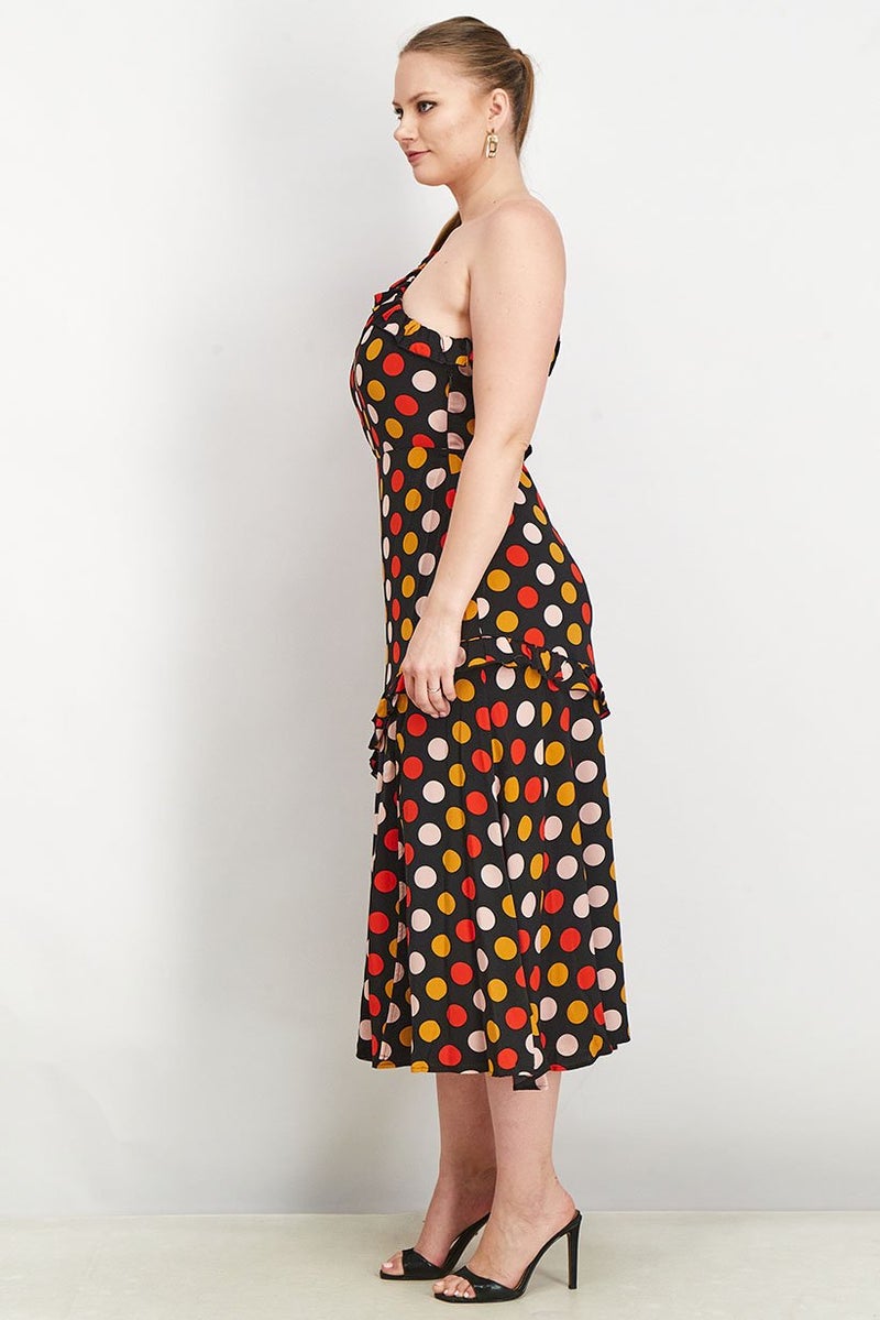 Sam Edelman Women Polka Dots One Shoulder Midi Dress, Black - Image 2