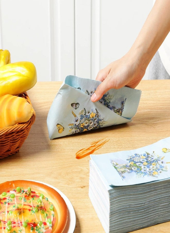 Tenceur 100 Pieces Blue Floral Guest Napkins Disposable Paper Hand Towels Butterfly Floral Dinner Decorative Cocktail Napkins for Bathroom Wedding Baby Shower Birthday Party Decoration(13 x 16 Inch) - Image 5