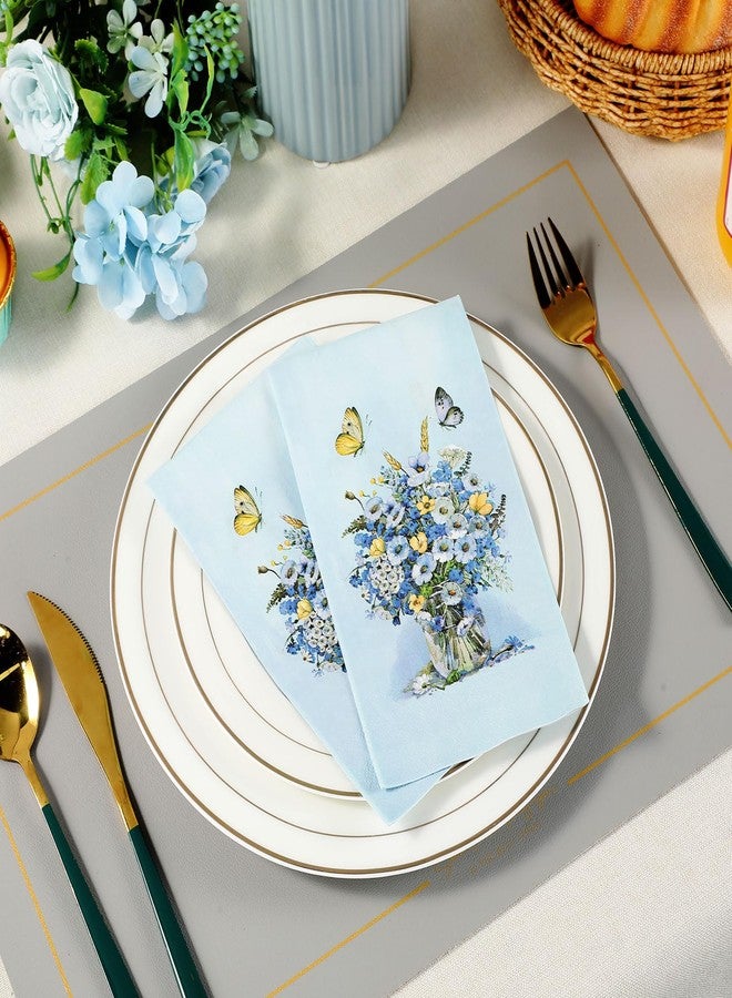 Tenceur 100 Pieces Blue Floral Guest Napkins Disposable Paper Hand Towels Butterfly Floral Dinner Decorative Cocktail Napkins for Bathroom Wedding Baby Shower Birthday Party Decoration(13 x 16 Inch) - Image 4