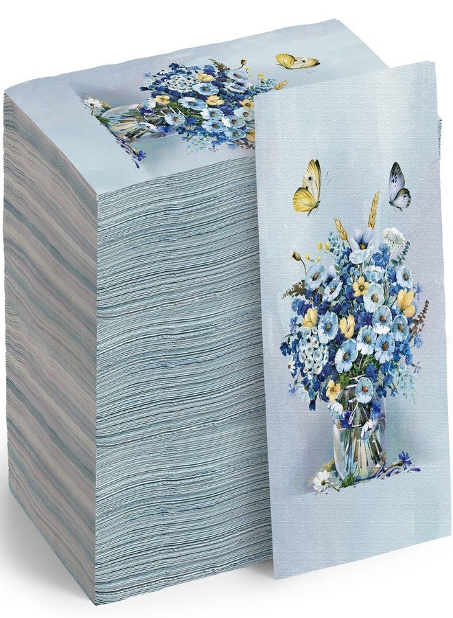 Tenceur 100 Pieces Blue Floral Guest Napkins Disposable Paper Hand Towels Butterfly Floral Dinner Decorative Cocktail Napkins for Bathroom Wedding Baby Shower Birthday Party Decoration(13 x 16 Inch) - Image 1