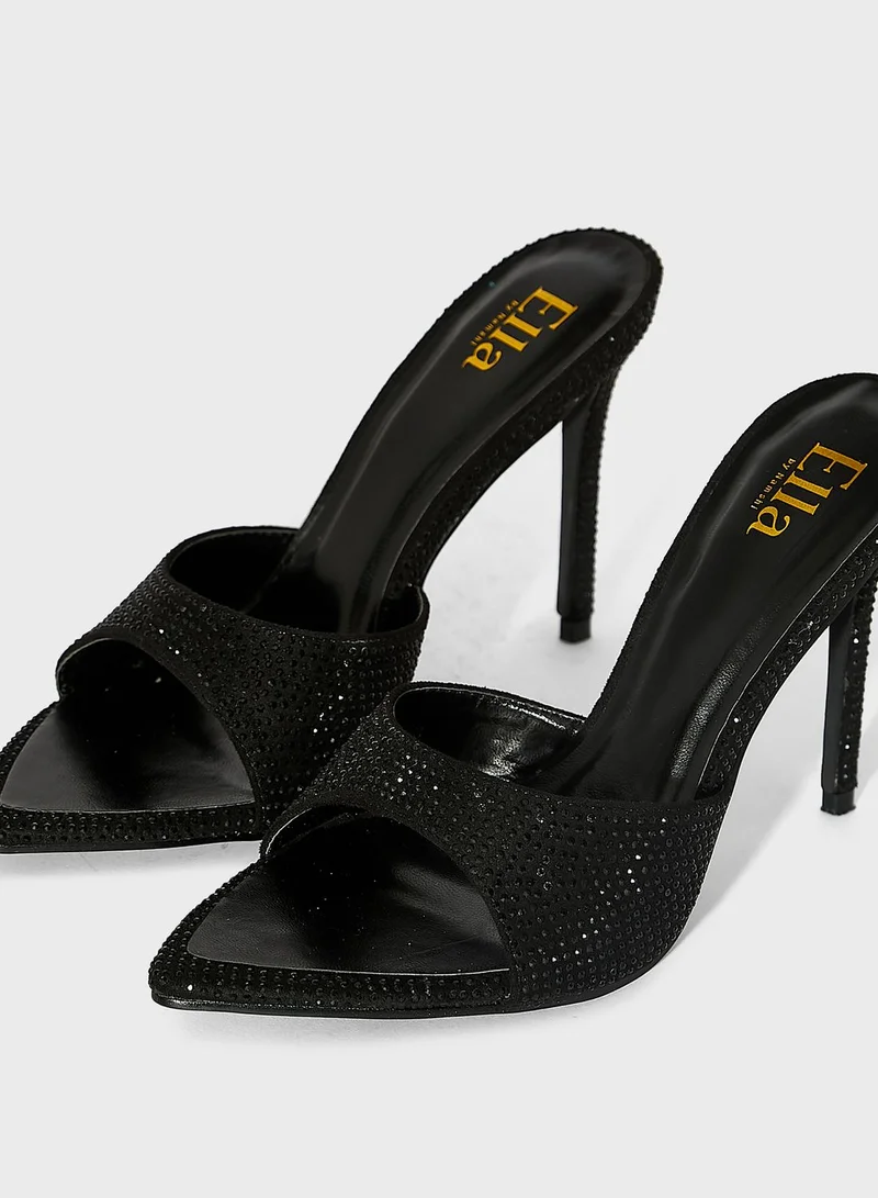 Ella Limited Edition Diamante Pointed Toe Sandal Black