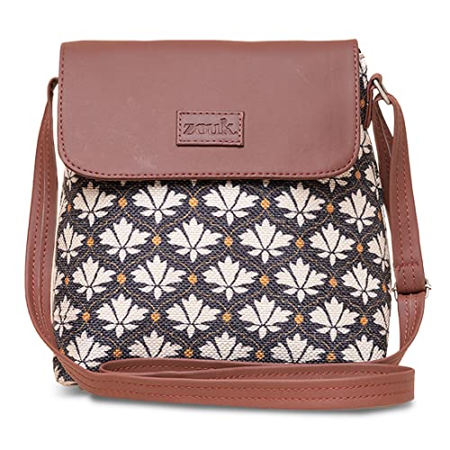 ZOUK Flap Sling Bag | Crossbody Bags for Women | Women's Handbags | Stylish | Vegan Leather Evening Bag | Travel & Office Use | Purse and Wallet | Bidri Kaiser Print - Image 1