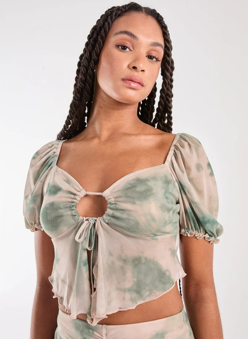 Pink Vanilla Tie Dye Puff Sleeve Butterfly Top