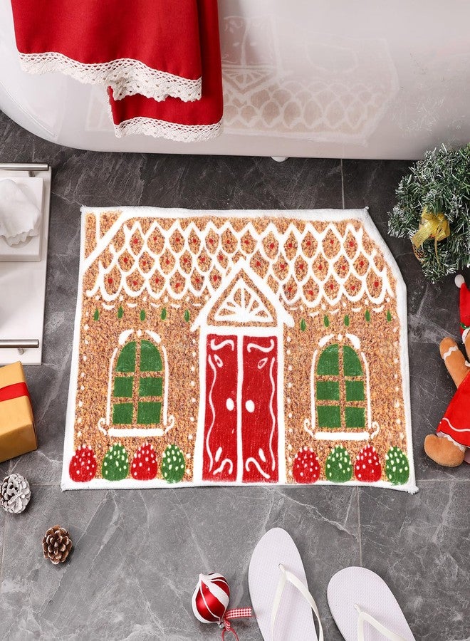 Drydiet Christmas Gingerbread House Bath Mat Christmas Bathroom Floor Rugs 23.6 x 15.7 Inches Cute Winter Tufted Non Slip Mat Soft Absorbent Cute Bathtub Rug Xmas Bath Decor - Image 1