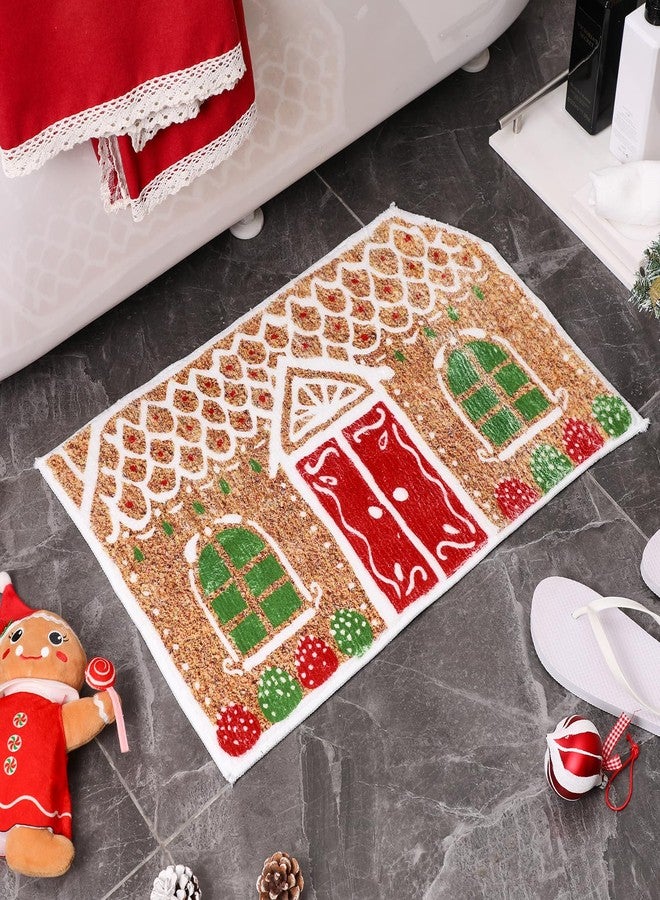 Drydiet Christmas Gingerbread House Bath Mat Christmas Bathroom Floor Rugs 23.6 x 15.7 Inches Cute Winter Tufted Non Slip Mat Soft Absorbent Cute Bathtub Rug Xmas Bath Decor - Image 2