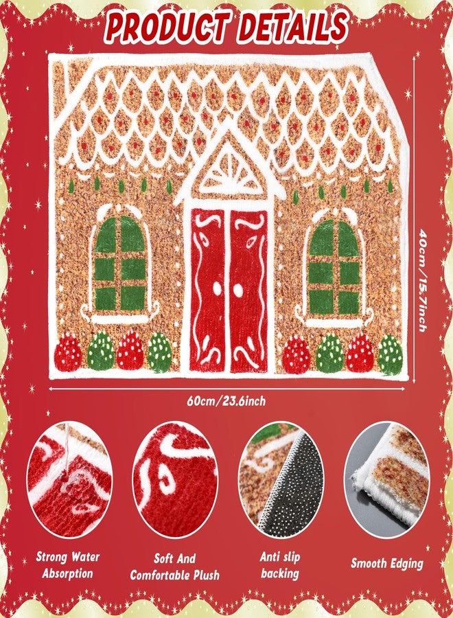 Drydiet Christmas Gingerbread House Bath Mat Christmas Bathroom Floor Rugs 23.6 x 15.7 Inches Cute Winter Tufted Non Slip Mat Soft Absorbent Cute Bathtub Rug Xmas Bath Decor - Image 3